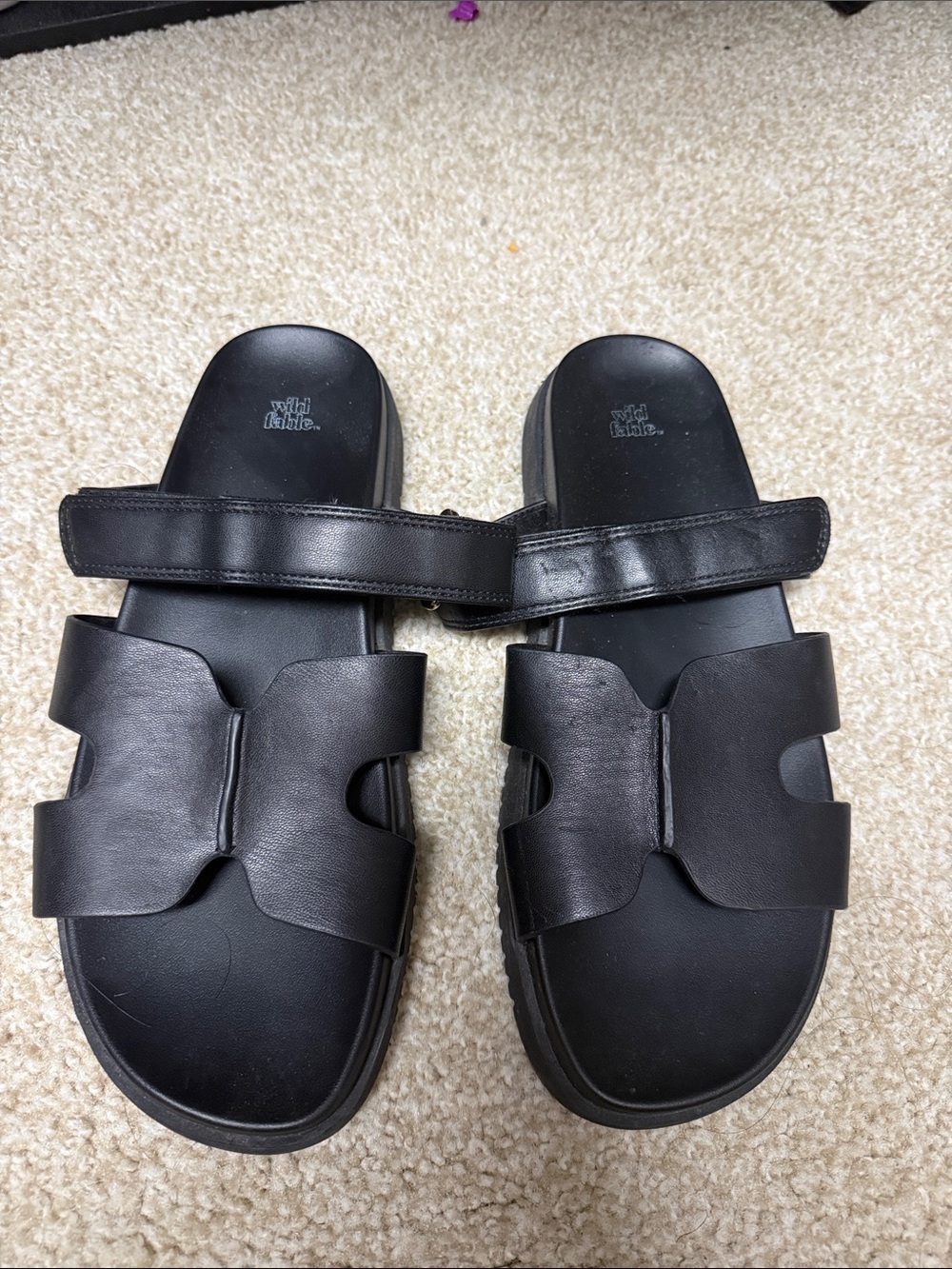 Woman's s Black Slide Sandals with Adjustable Strap